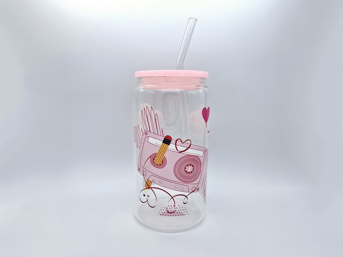 Retro Love Cassette Glass Clear 16 oz Glass Cup