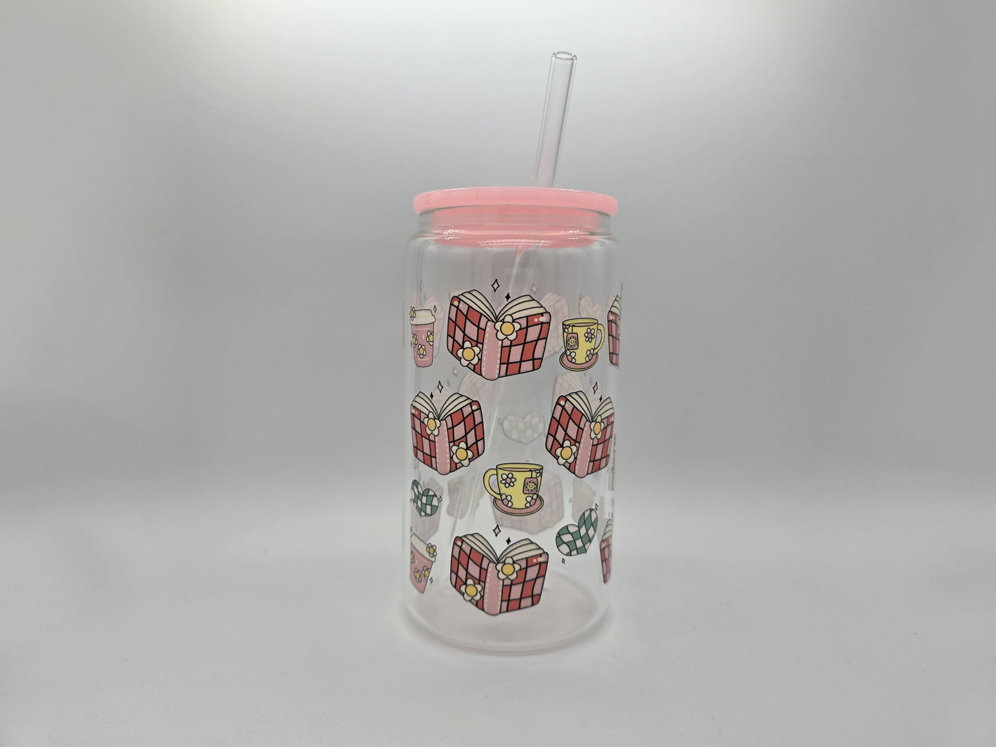 Bookish Bookworm Clear 16 oz Glass Cup
