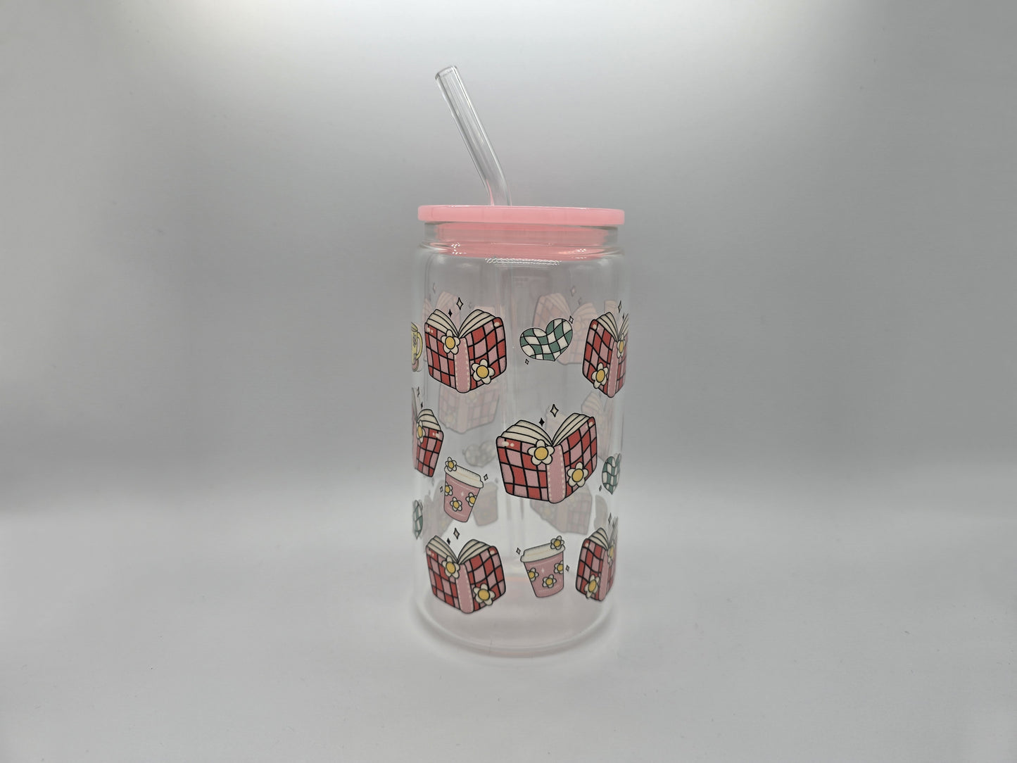 Bookish Bookworm Clear 16 oz Glass Cup