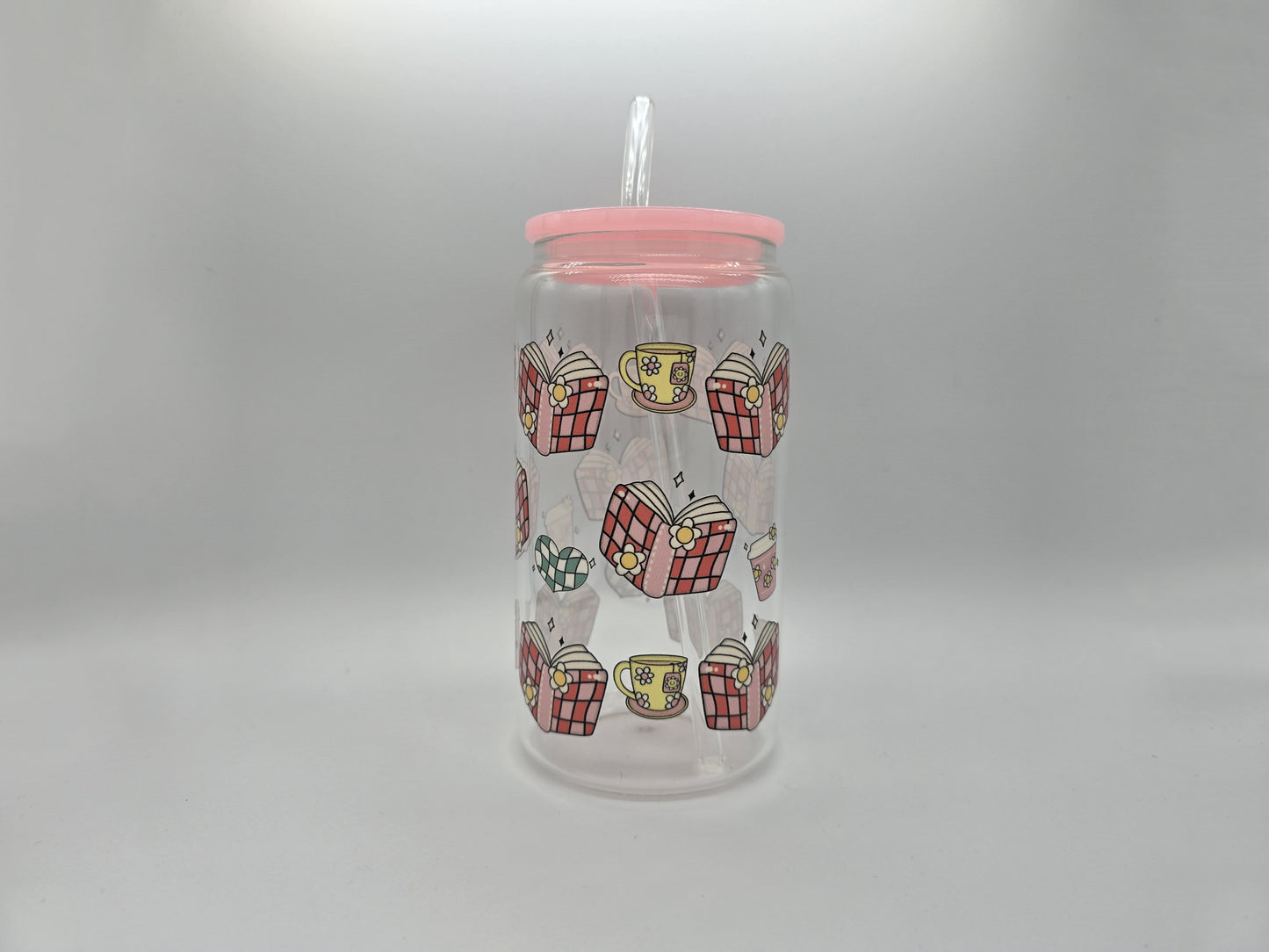 Bookish Bookworm Clear 16 oz Glass Cup