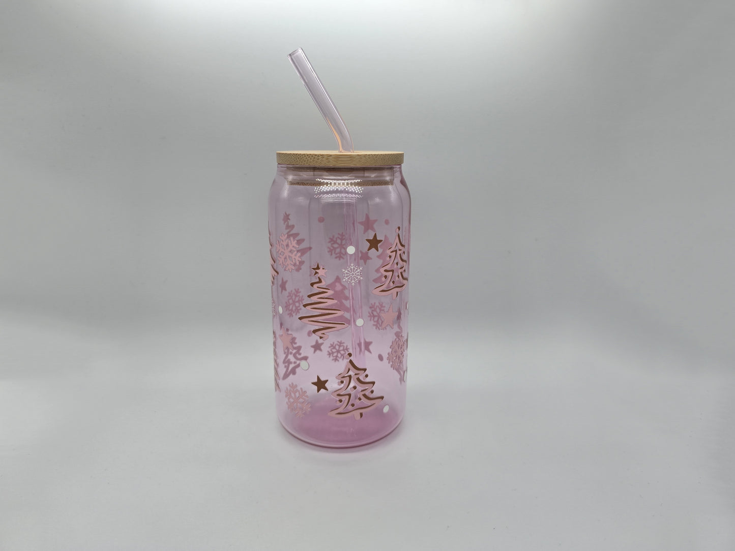 16 oz Christmas Pink Colored Glass Can Cup