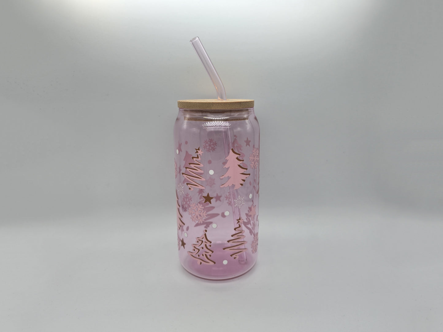 16 oz Christmas Pink Colored Glass Can Cup