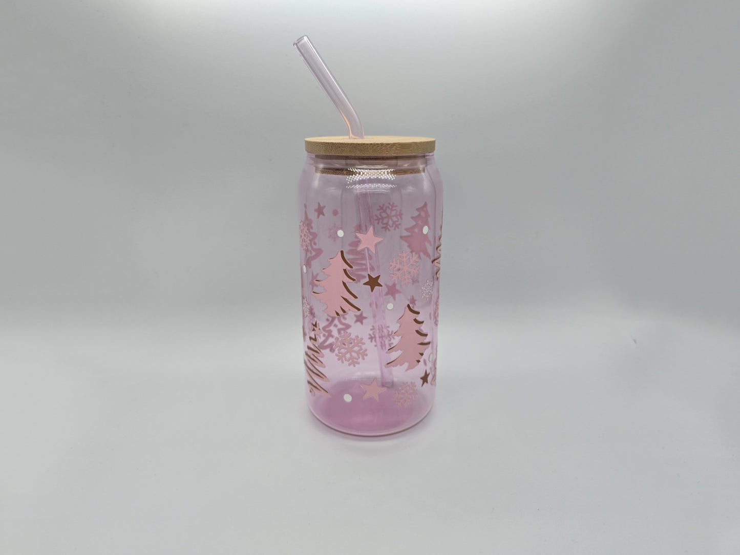 16 oz Christmas Pink Colored Glass Can Cup