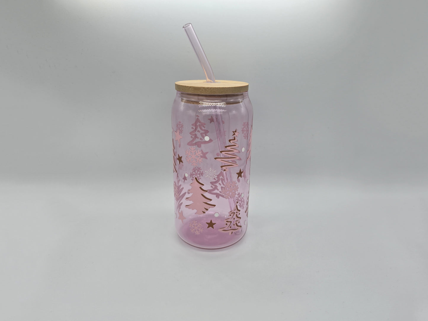 16 oz Christmas Pink Colored Glass Can Cup