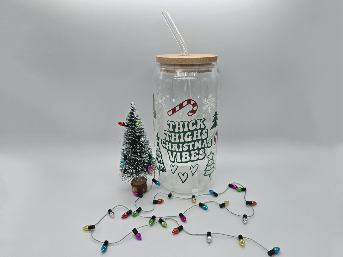 16 oz Christmas Thick Thighs Glass Can Cup