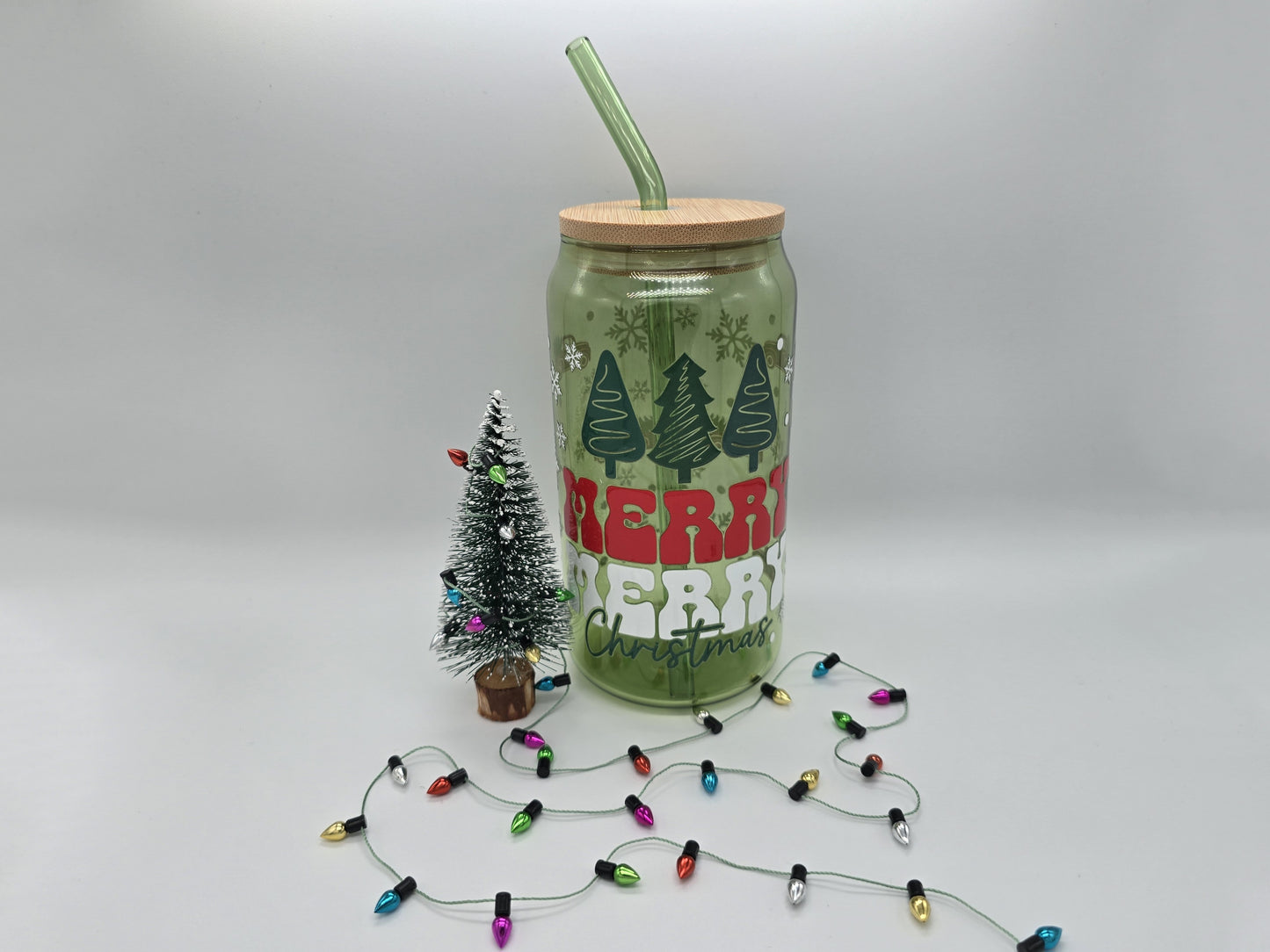 16 oz Christmas Green Colored Glass Can Cup