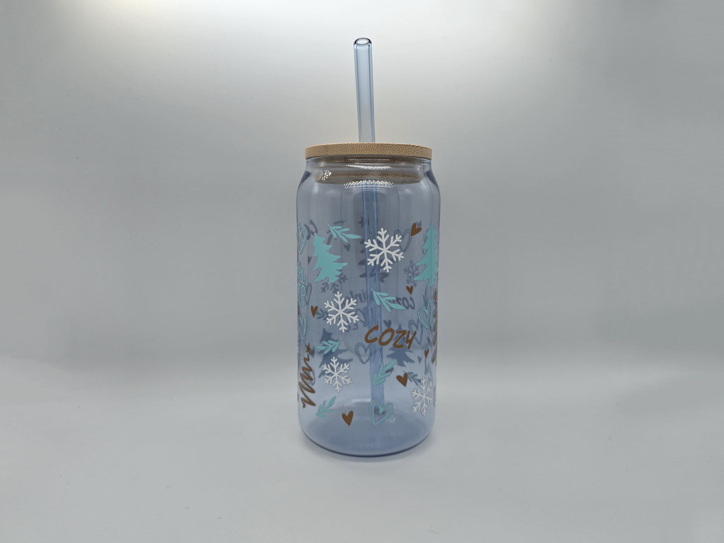 16 oz Christmas Blue Colored Glass Can Cup