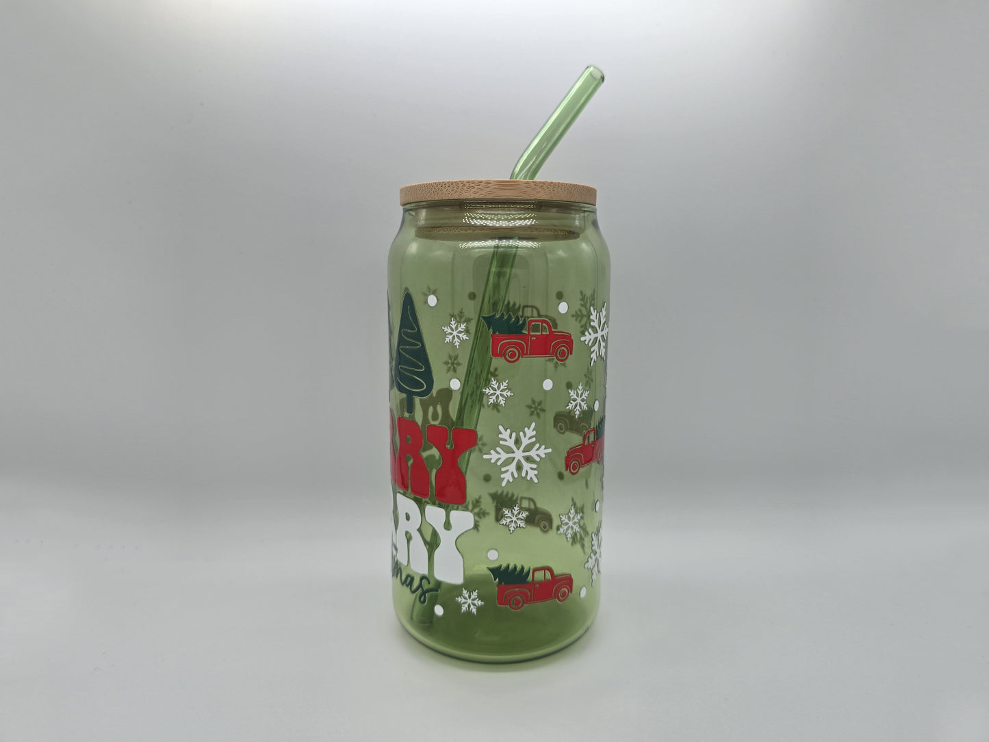 16 oz Christmas Green Colored Glass Can Cup