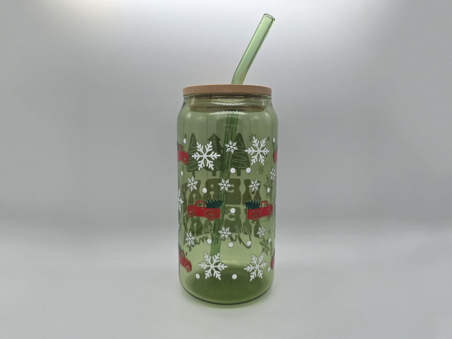 16 oz Christmas Green Colored Glass Can Cup