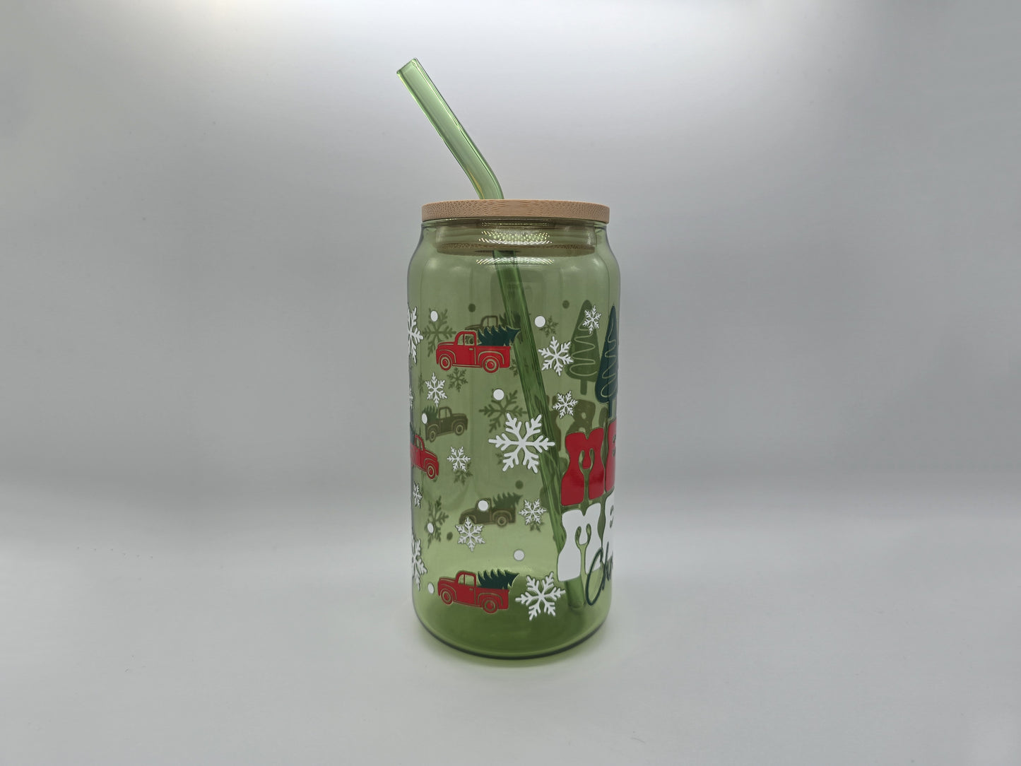 16 oz Christmas Green Colored Glass Can Cup