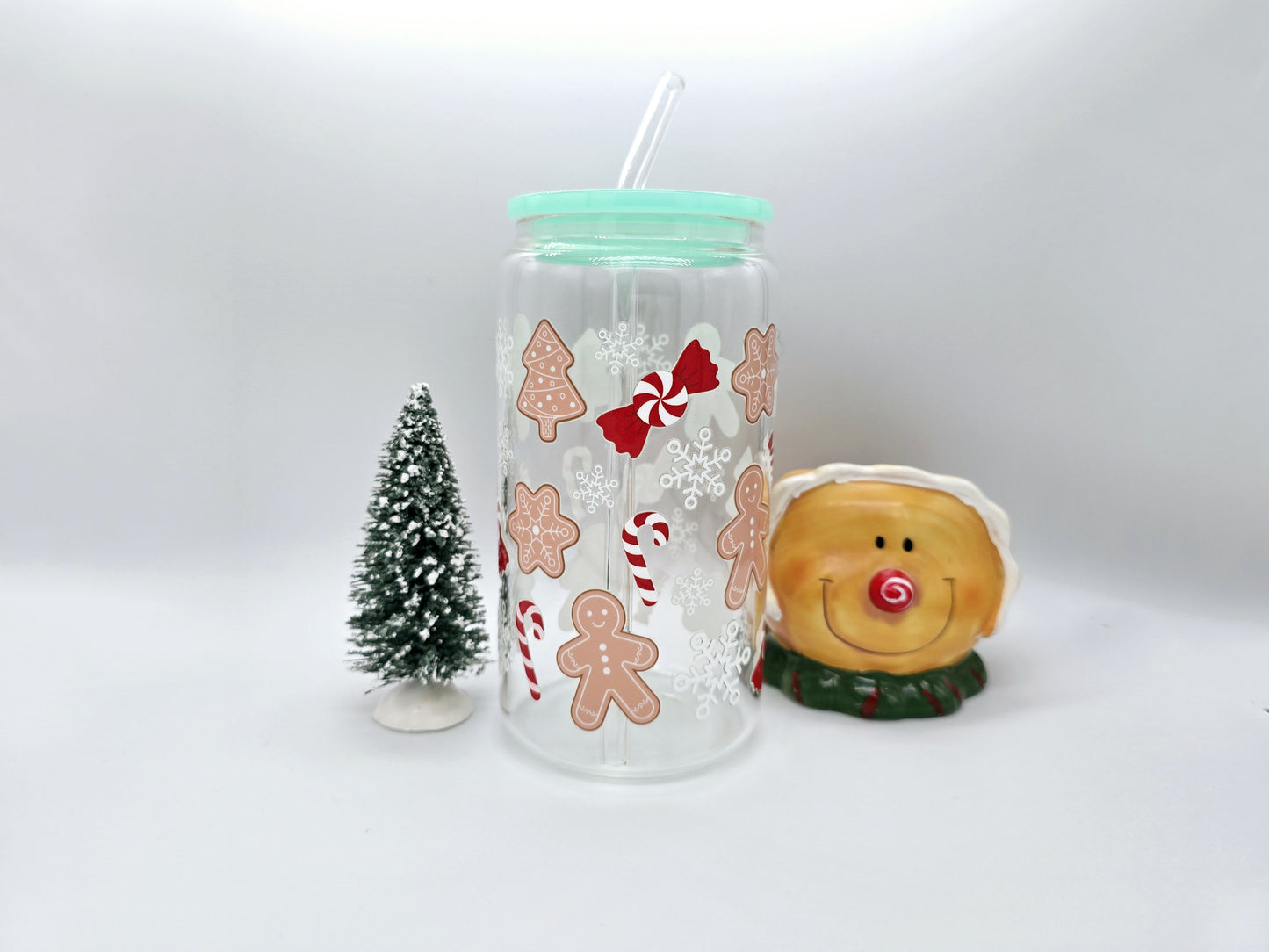 16 oz Gingerbread Man Glass Can Cup