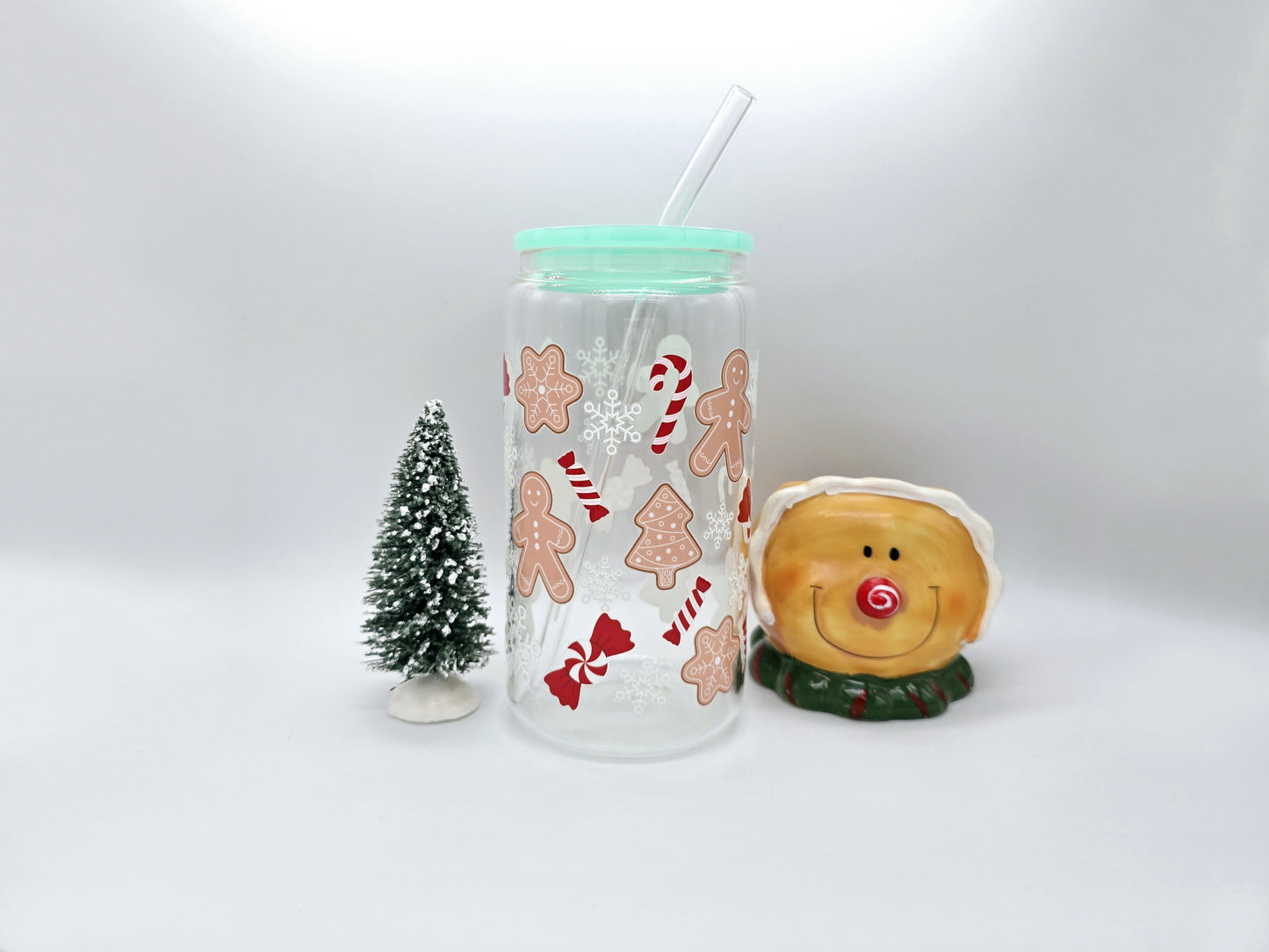 16 oz Gingerbread Man Glass Can Cup